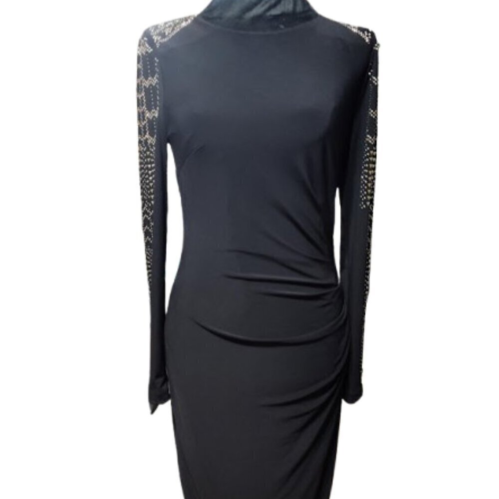 Long Sleeve Marina Rhinestone Studded Cocktail Women's Little Black Dress Size 6